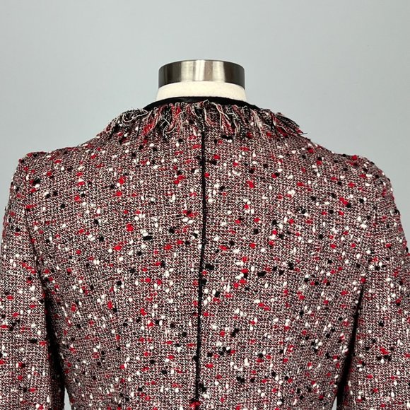 McGinn Red Bijou Tweed Fringe Blazer Wool Blend Hook Front size 8 - Picture 9 of 13